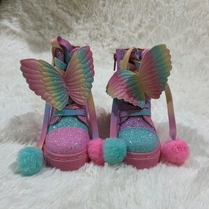Rainbow Glitter Kids Boots with Wings